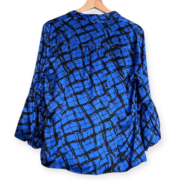 Vintage Allison Taylor 100% Silk Blue Tie Neck Balloon Sleeve Blouse Women's L - Picture 2 of 8